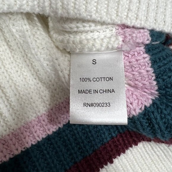 L A HEARTS V Neck Striped Sweater White Burgundy Cropped Oversized Size S - Picture 9 of 12